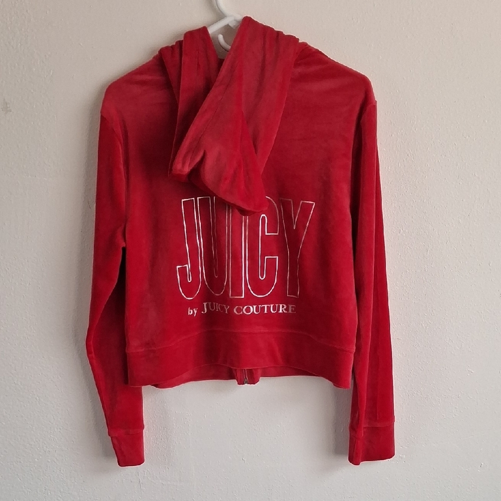 Juicy Couture Hoodie Womens Large Red Velour  Logo Full Zip Sweatshirt
